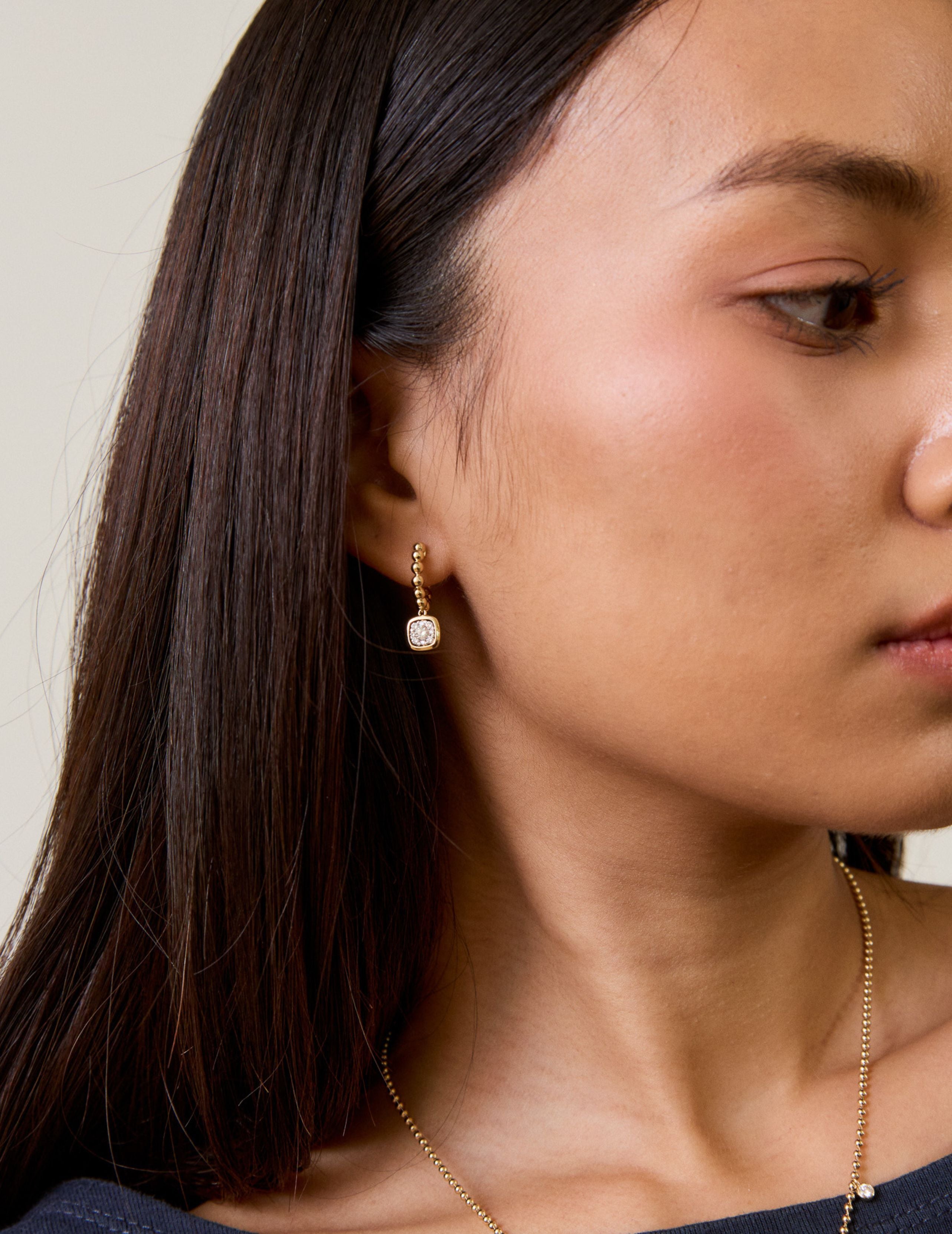Gold Bead Cushion Earring