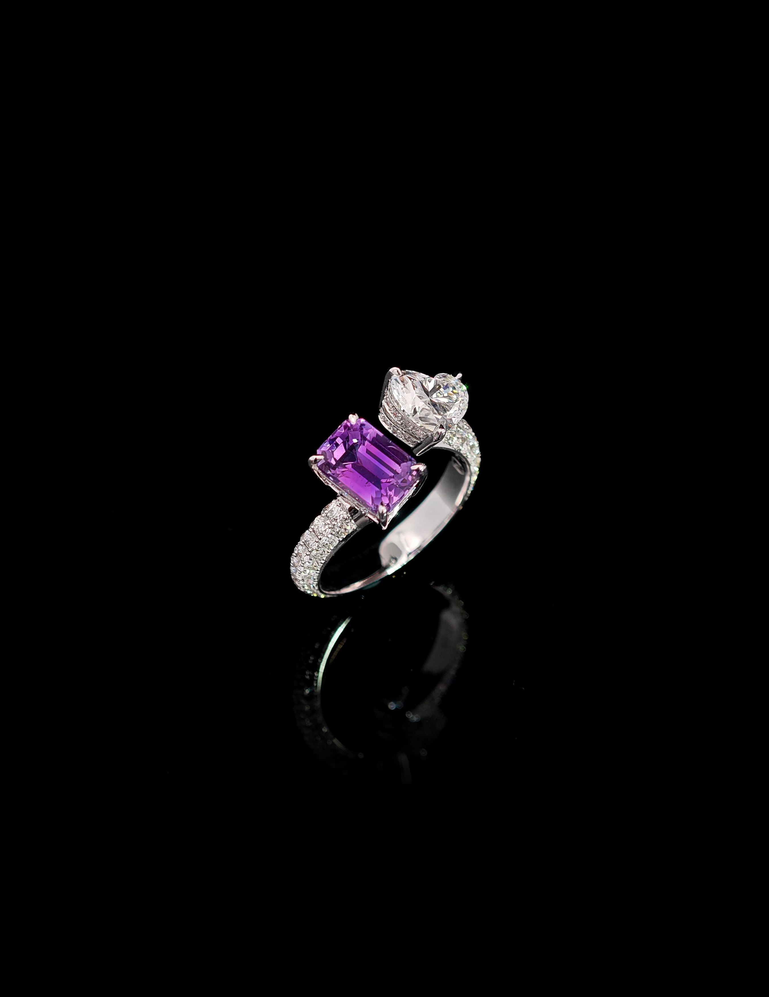 Purple Sapphire Diamond Heart Toi Et Moi Ring