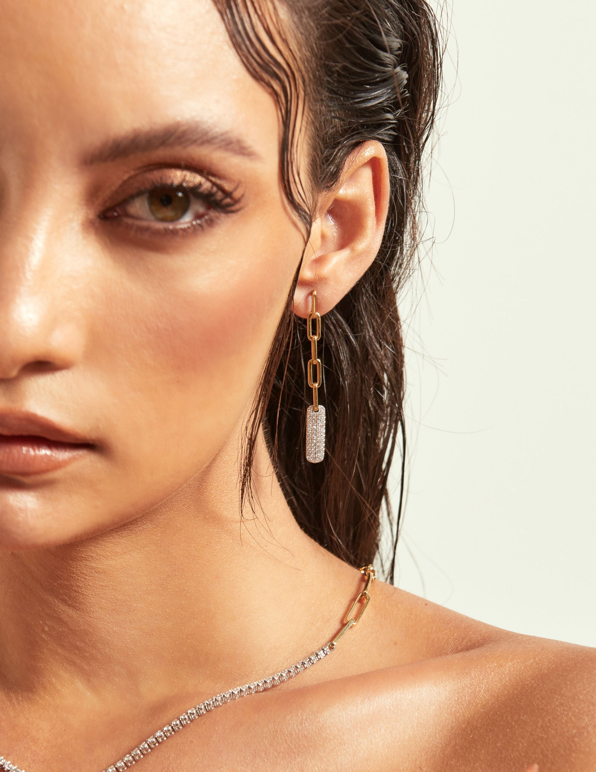 Pave Chain Drop Earring