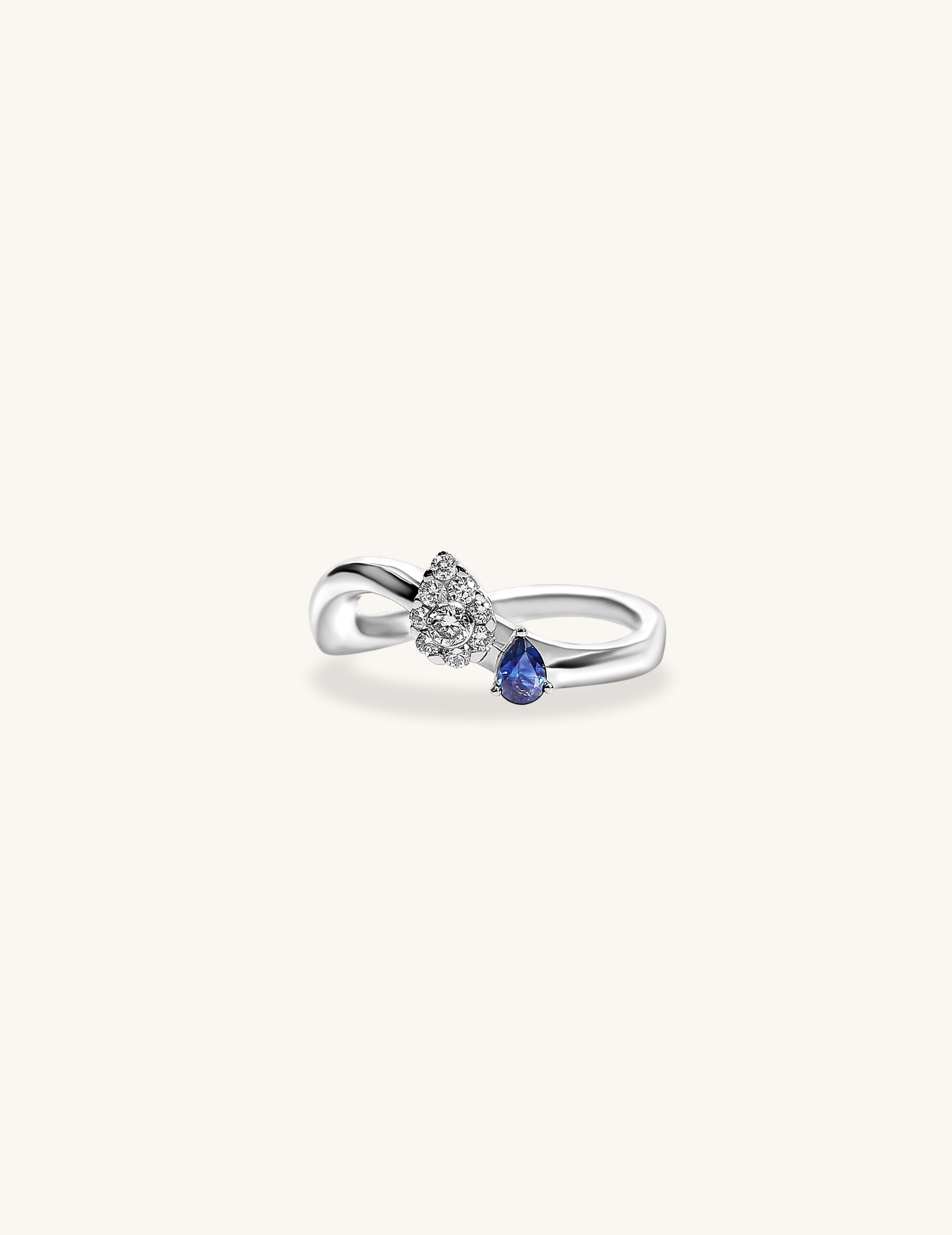 Illusion Diamond Blue Sapphire Wave Ring