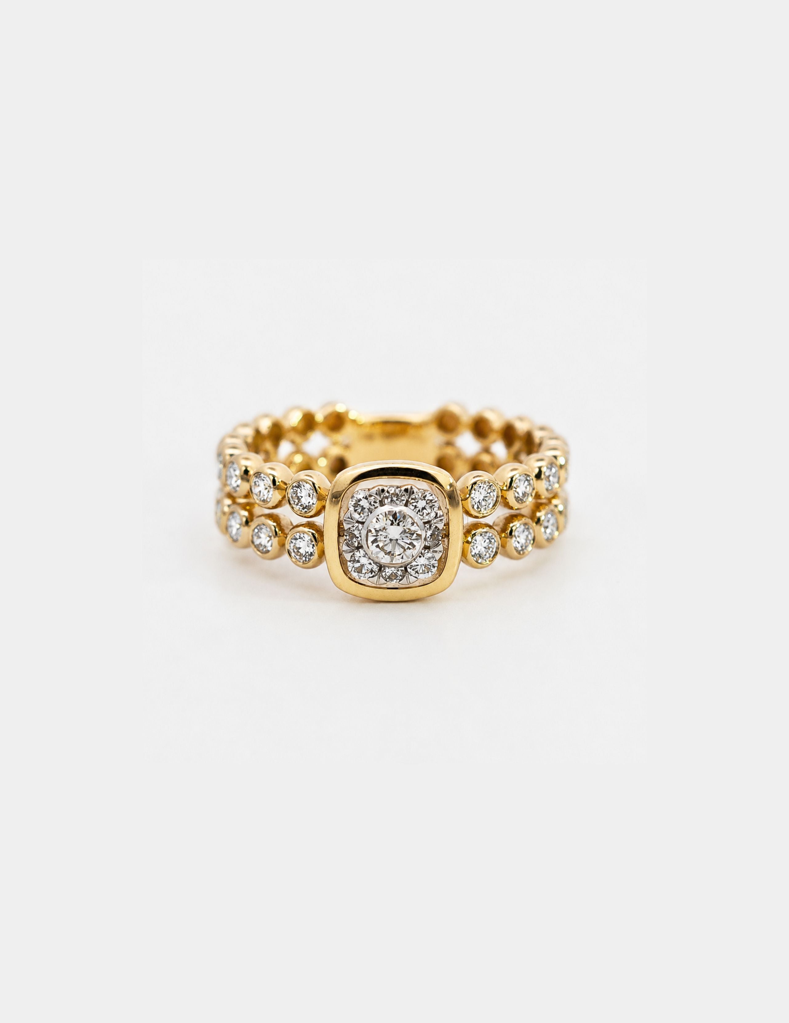 Gold Bead Cushion Ring