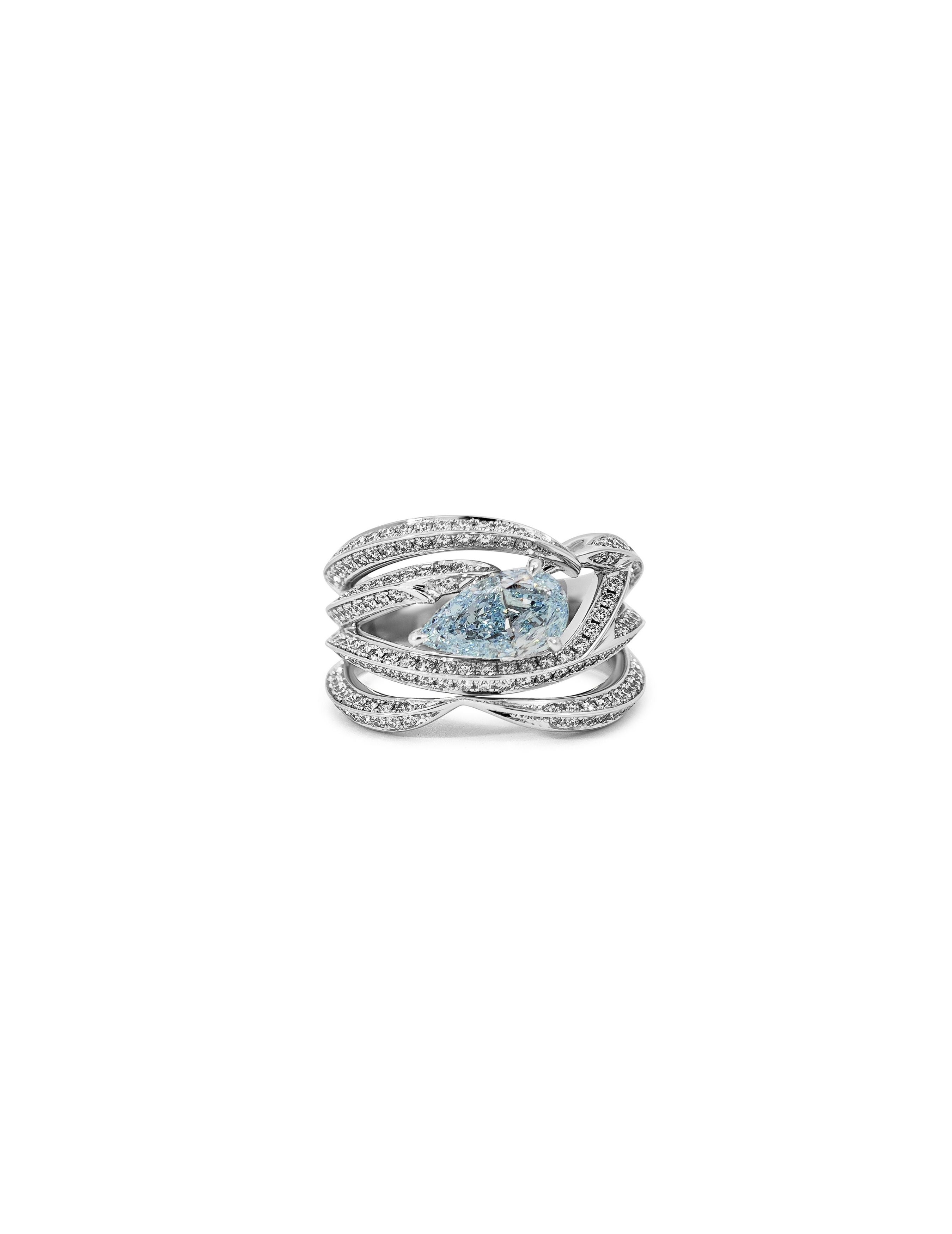 1.186ct Blue Diamond Claw Pave Ring
