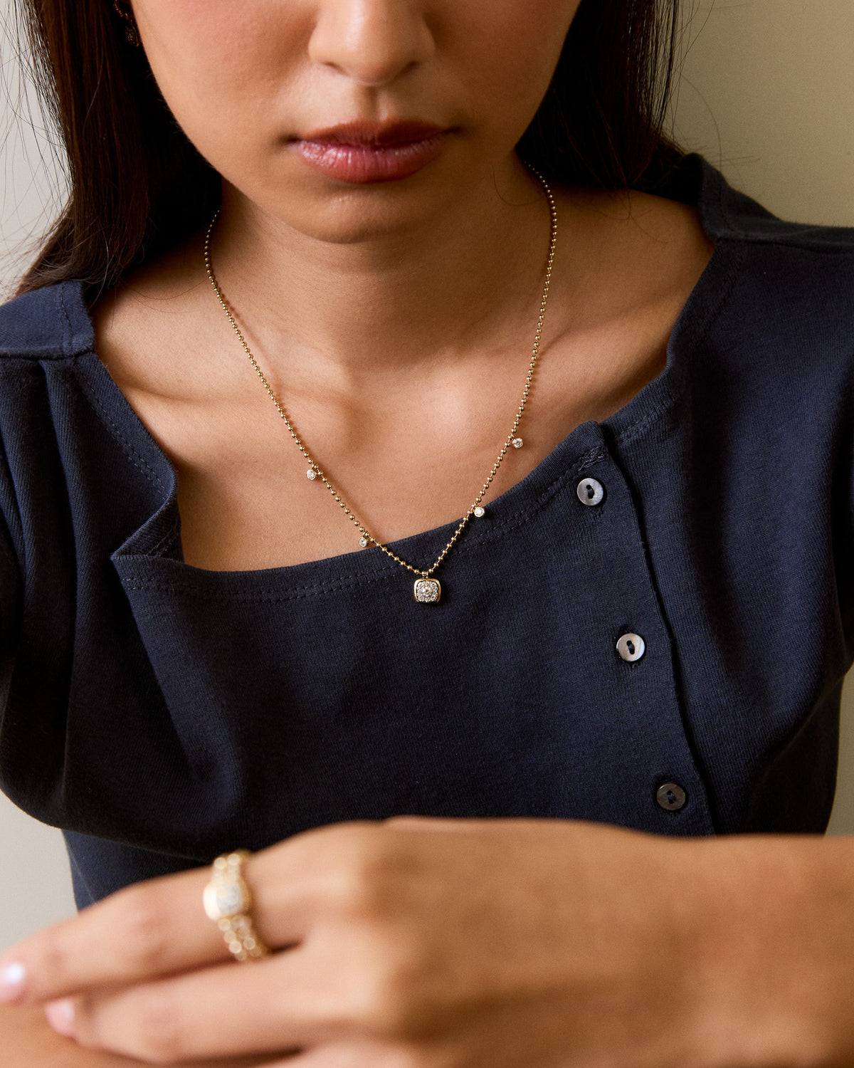 Gold Bead Cushion Necklace