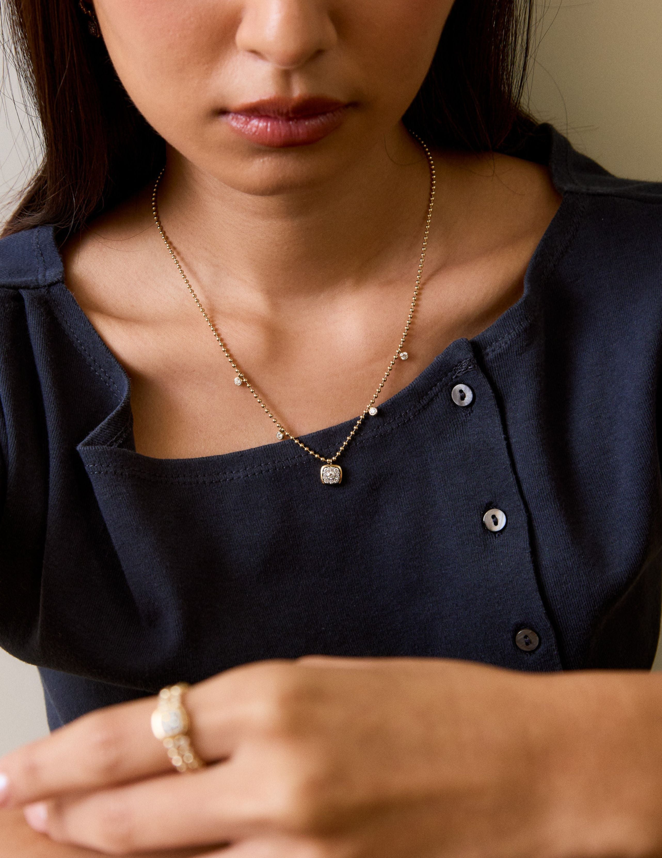 Gold Bead Cushion Necklace