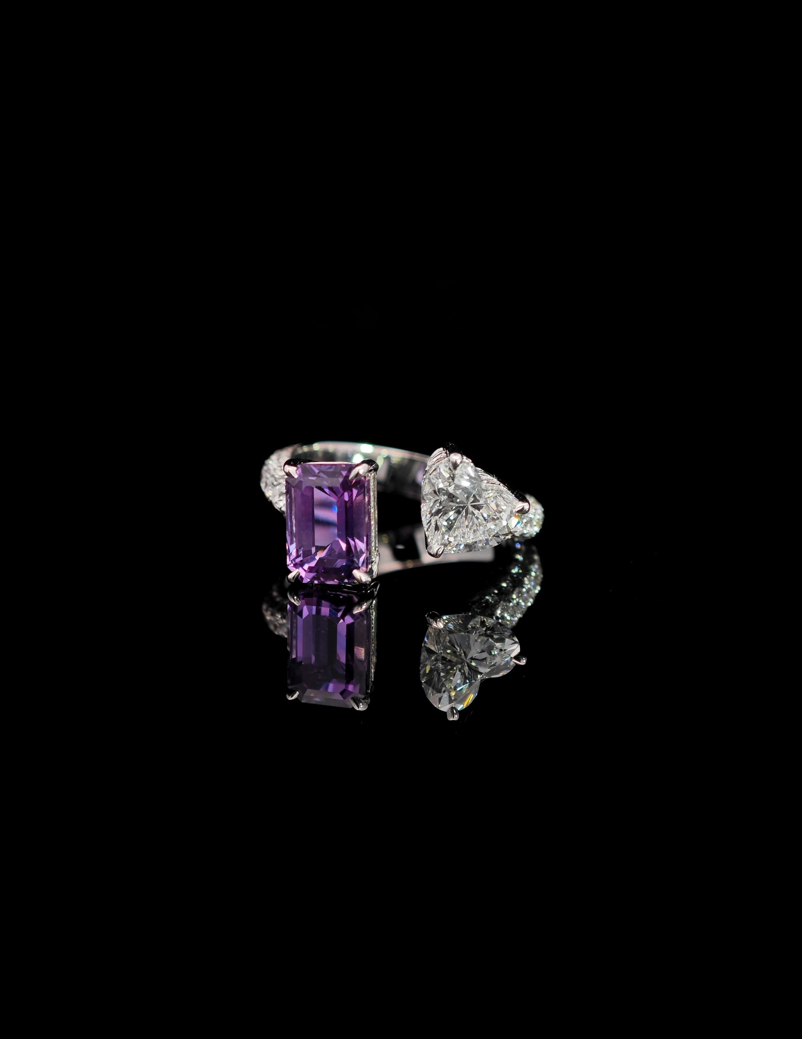 Purple Sapphire Diamond Heart Toi Et Moi Ring