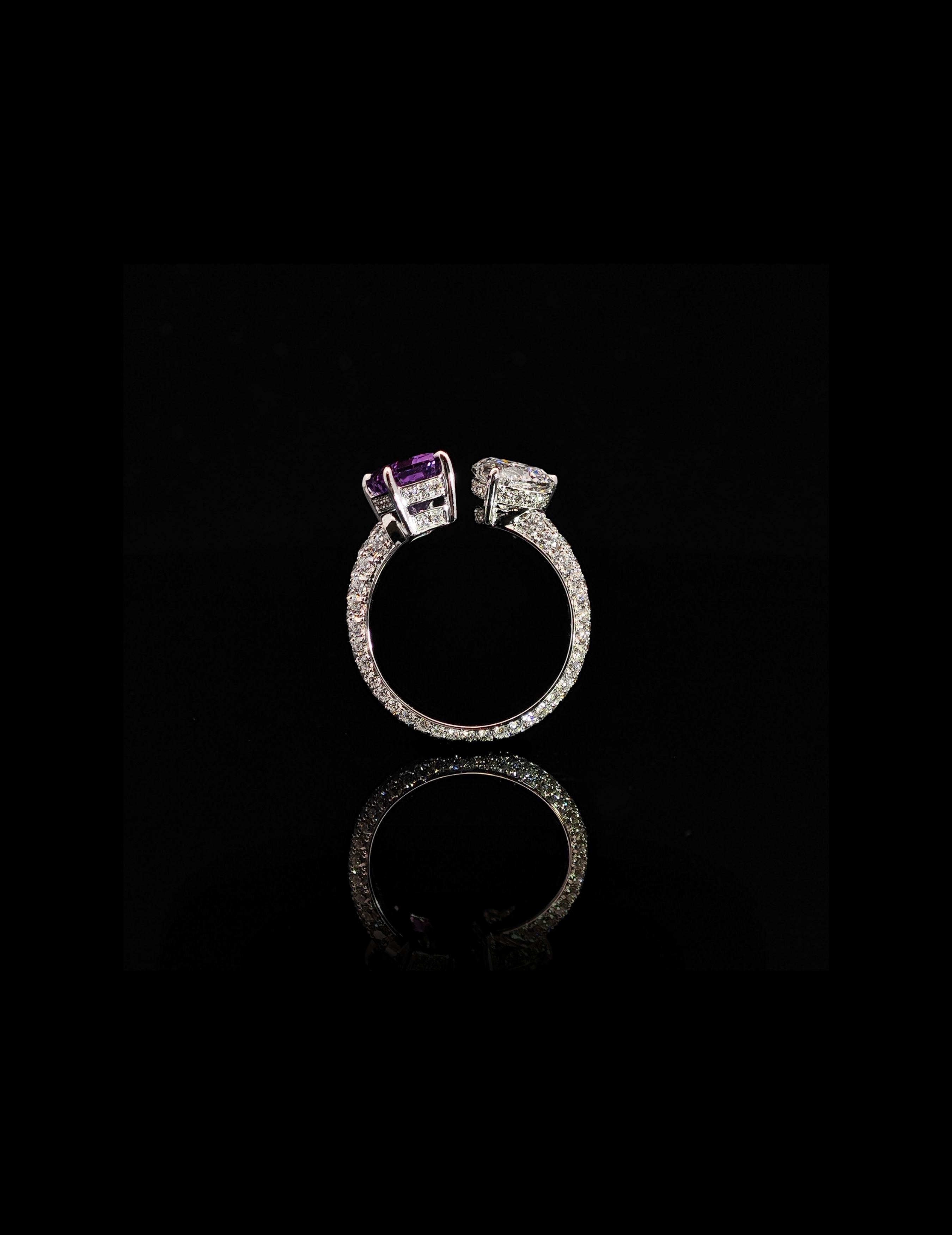 Purple Sapphire Diamond Heart Toi Et Moi Ring