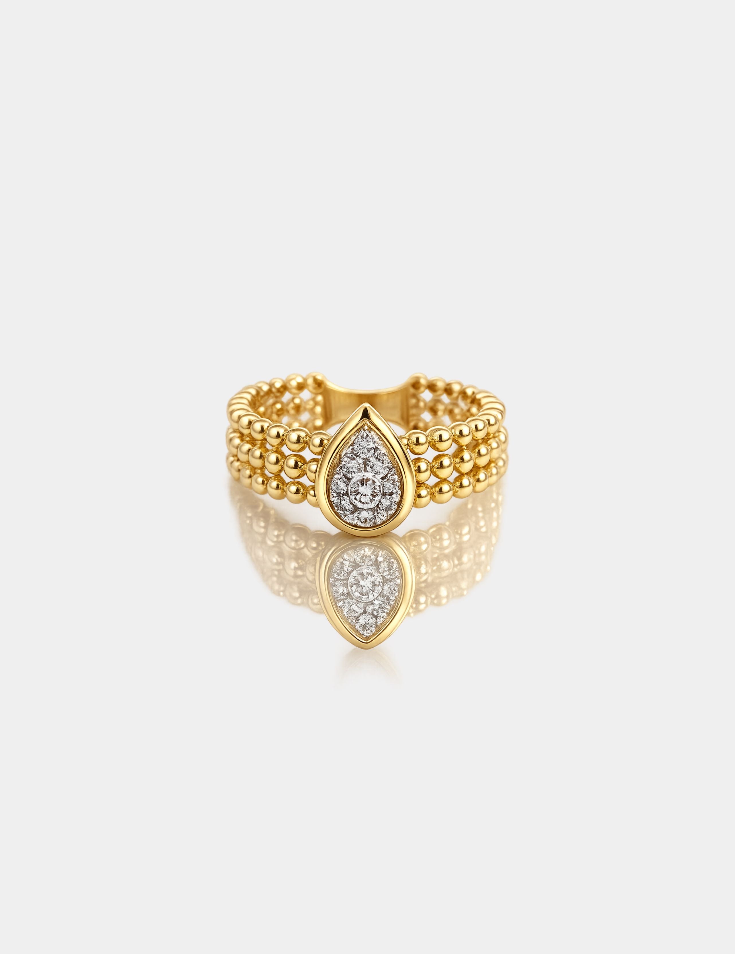Gold Bead Pear Diamond Ring