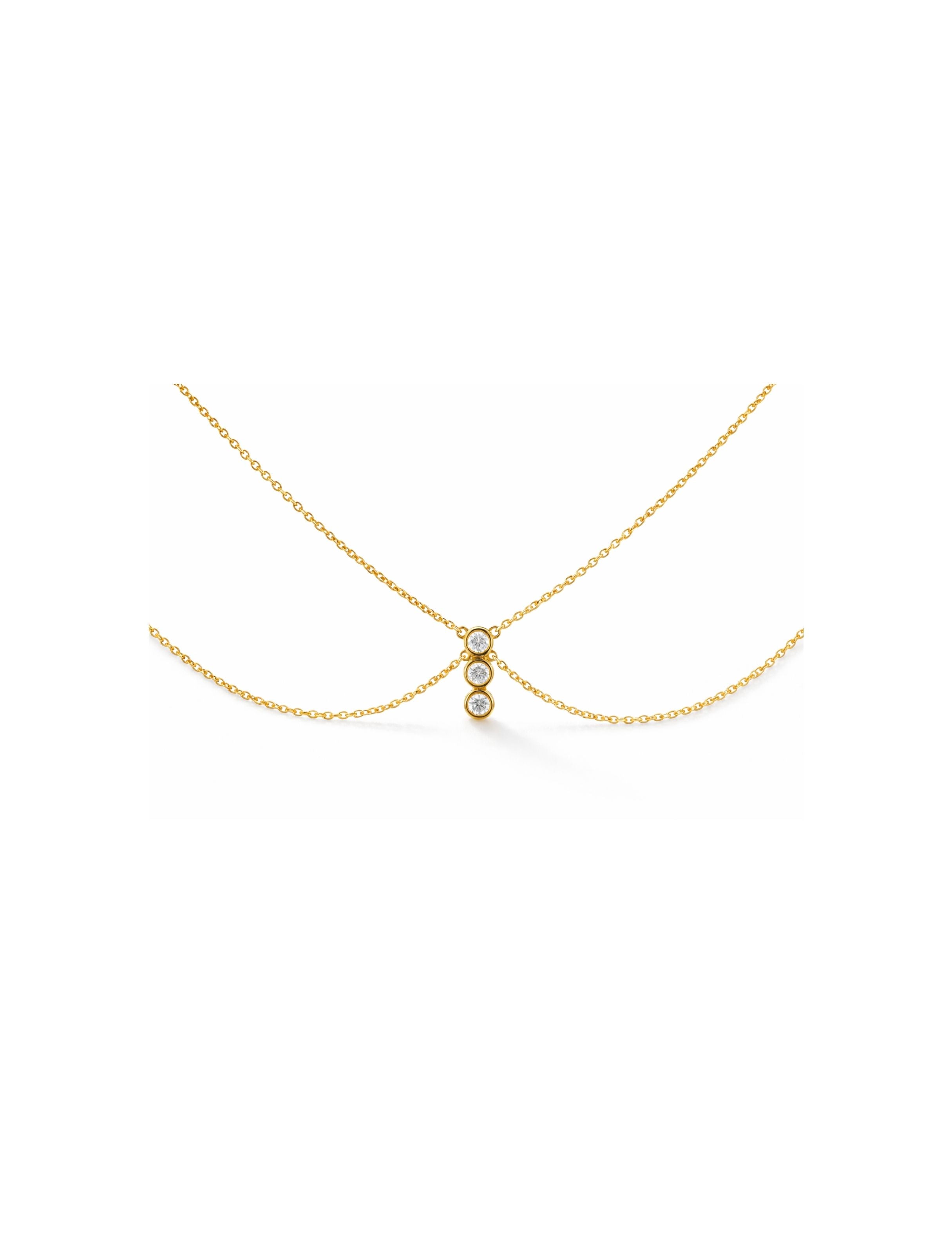 Diamond Drop Double Chain Necklace