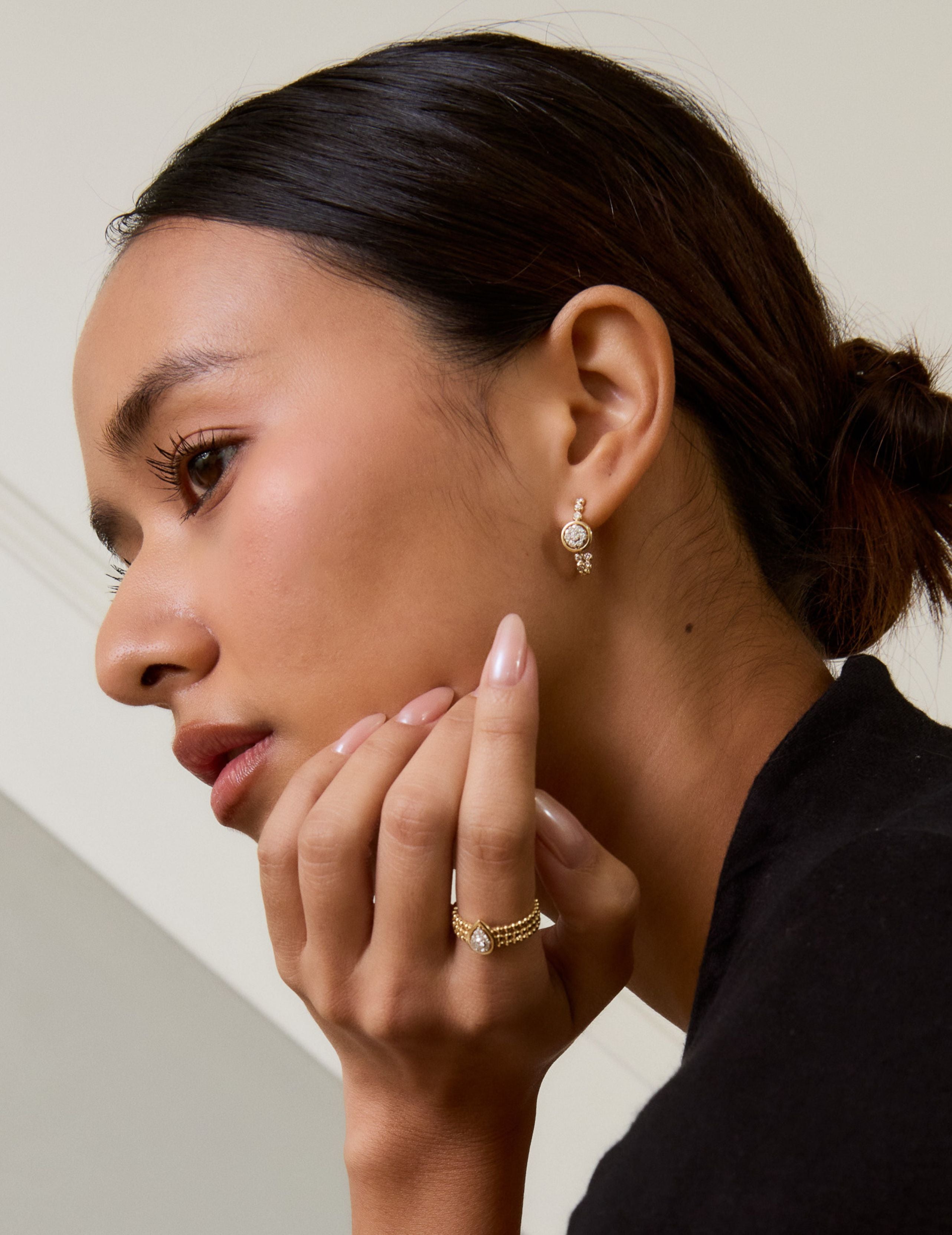 Gold Bead Round Earring