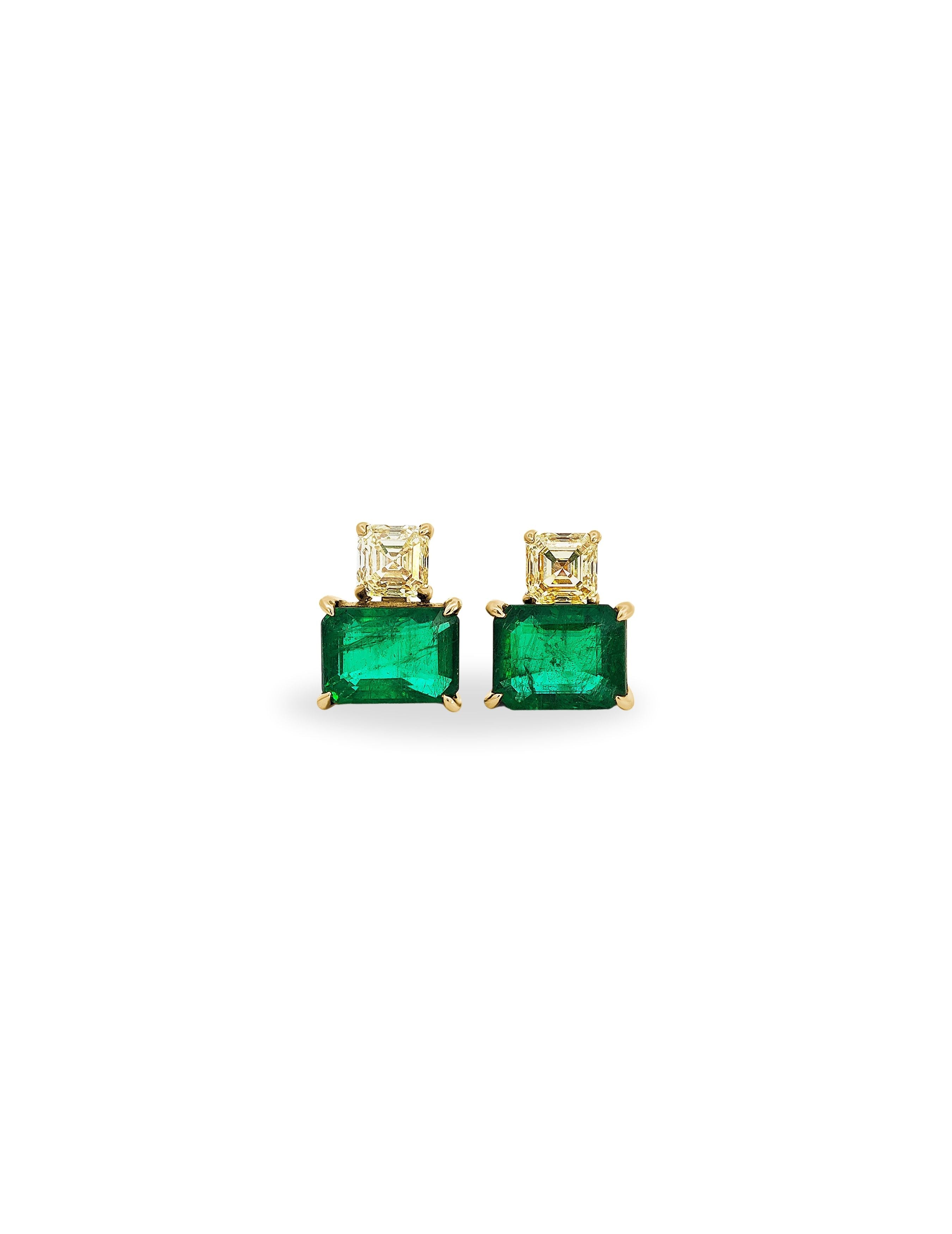 Yellow Diamond and Emerald Earring
