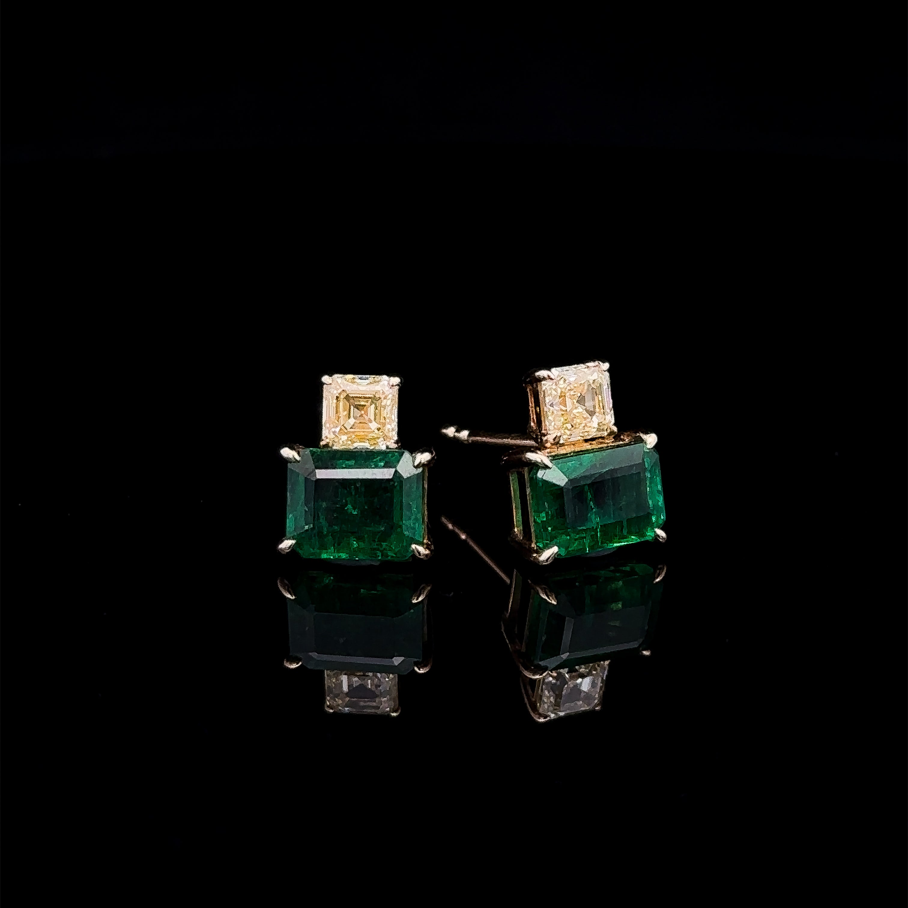 Yellow Diamond and Emerald Earring