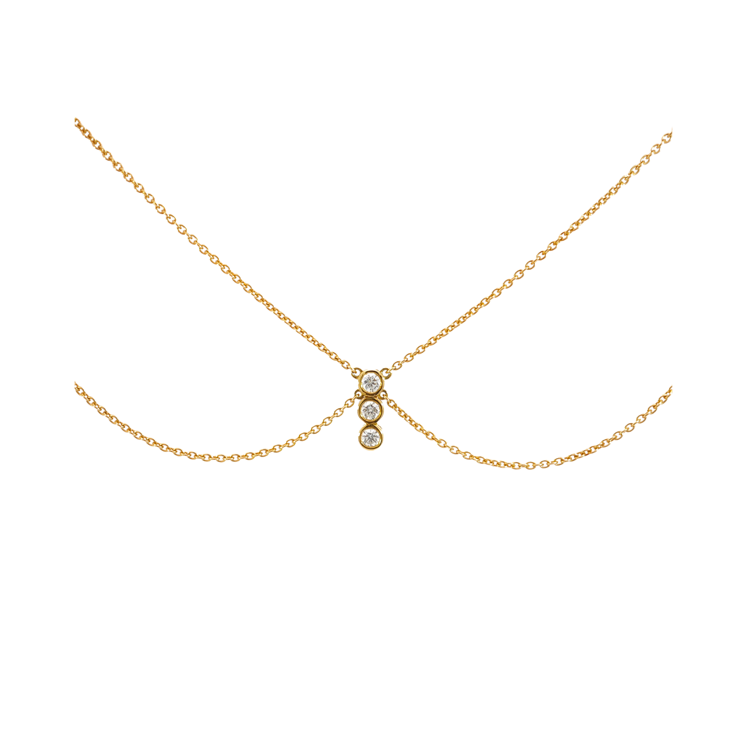 Diamond Drop Double Chain Necklace